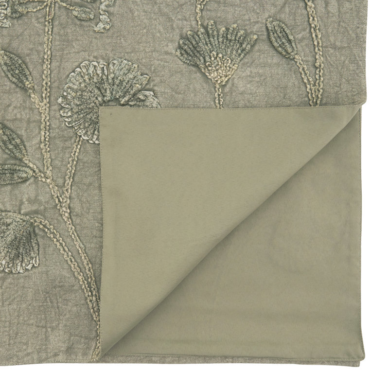 Taupe Floral Embroidered Cotton Table Runner