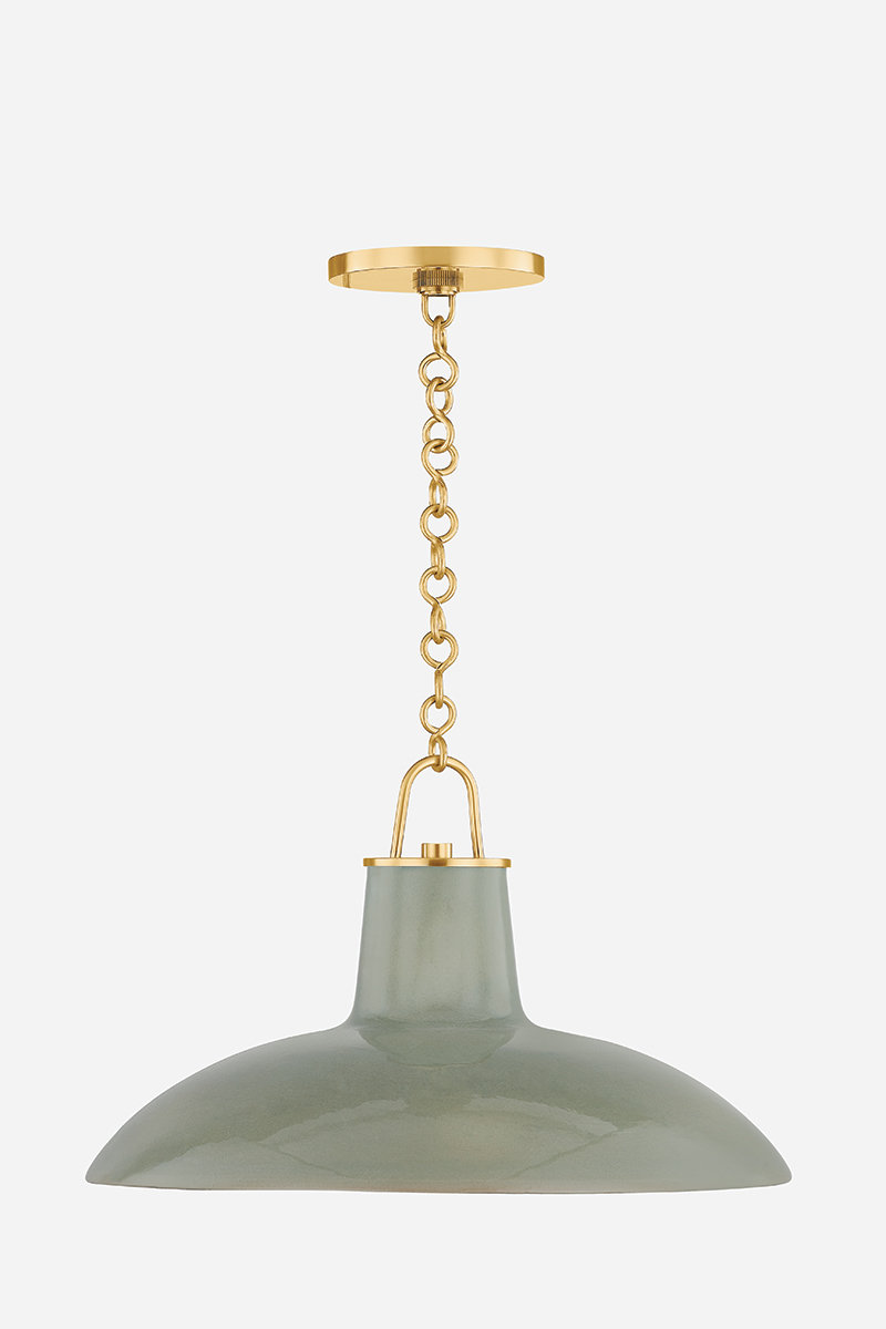 Pottersville Single Pendant, 11.25" H x 18" W x 18" D, Teal, Brass