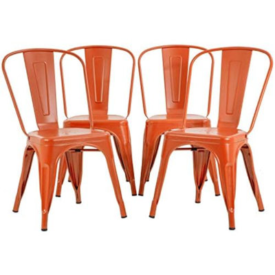 Ensemble de 4 chaises de salle à manger en métal | Orange | Chaises d'appoint empilables avec dossier Tolix | Résistant aux égratignures | Pieds antidérapants | Utilisation intérieure / extérieure | Capacité de 330 lb | Idéal pour la cuisine et le restaurant