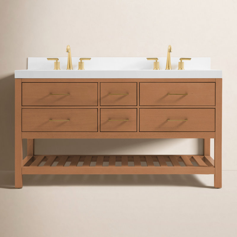 Ensemble de meuble-lavabo double 60 po Carrie, Quartz blanc pur, Sienne / or rose