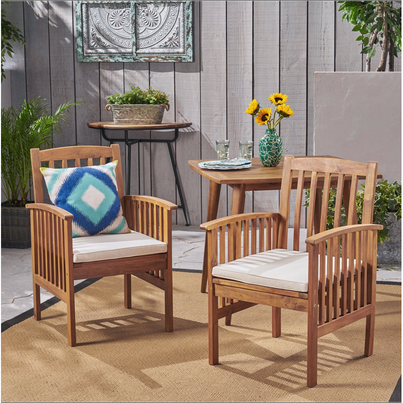 Chaise de salle à manger en acacia, 2 pièces avec 2 coussins, Beige, Brun