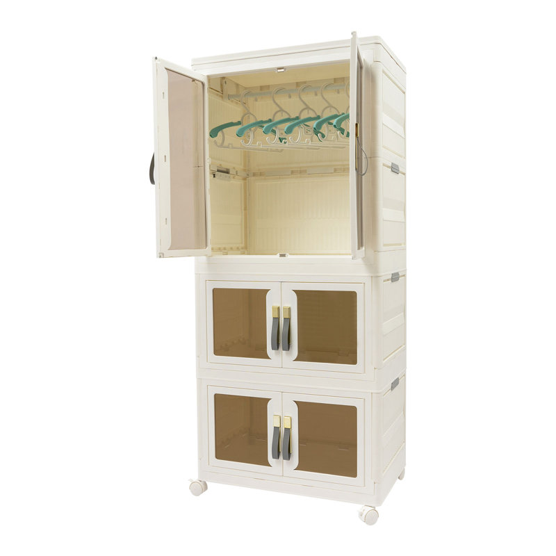 Boîte de rangement à 3 niveaux pour garde-robe pliable avec roulettes