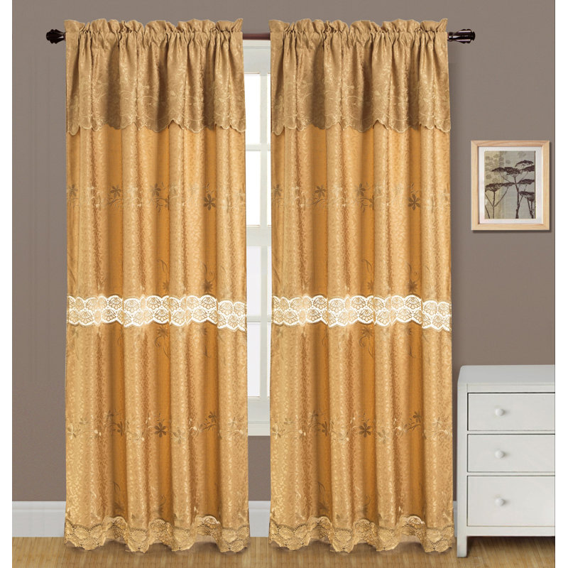 Brennan Macrame Floral Semi-Sheer Rod Pocket Single Window Curtain Panel , Gold