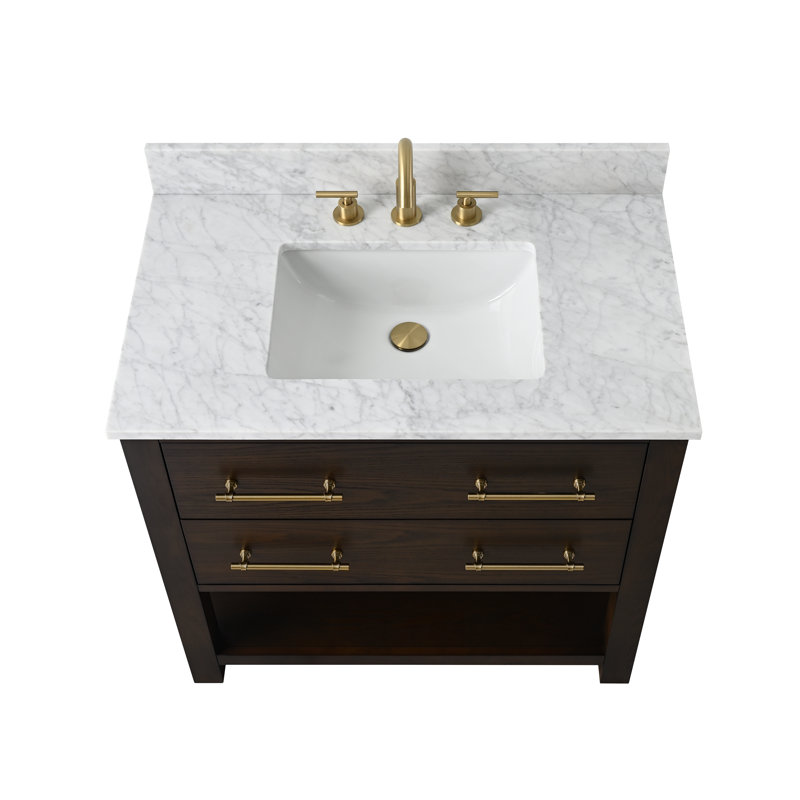 Keri 36" Single Bathroom Vanity, Brown Oak/Antique Brass
