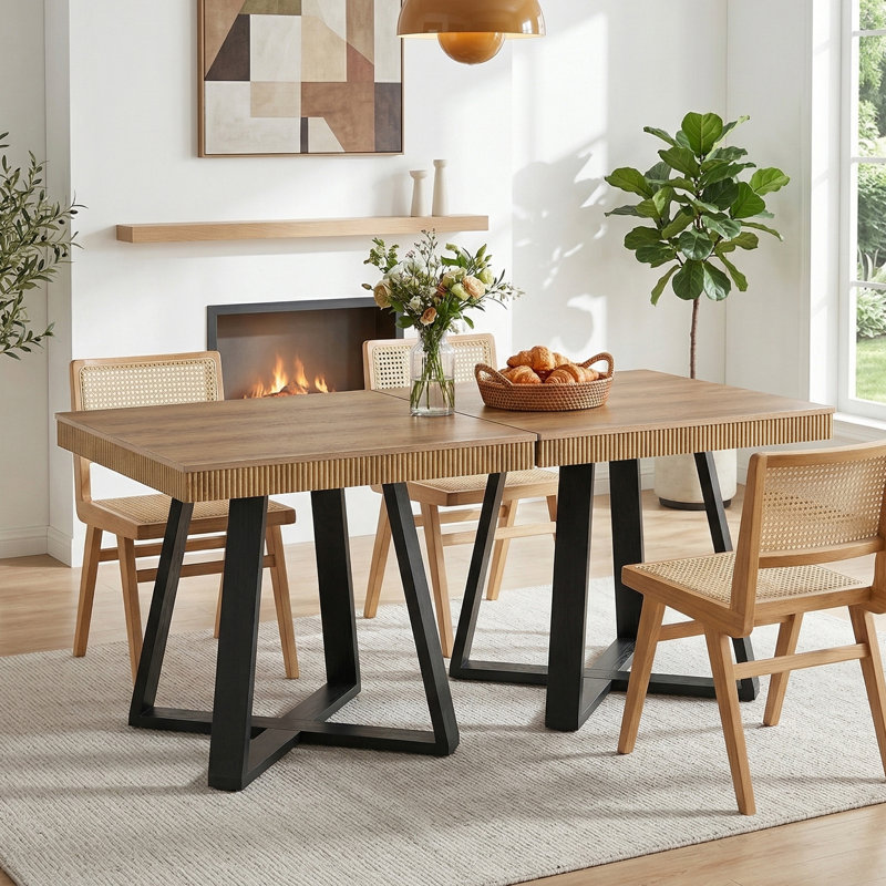Square Dining Table for 4, Black Base