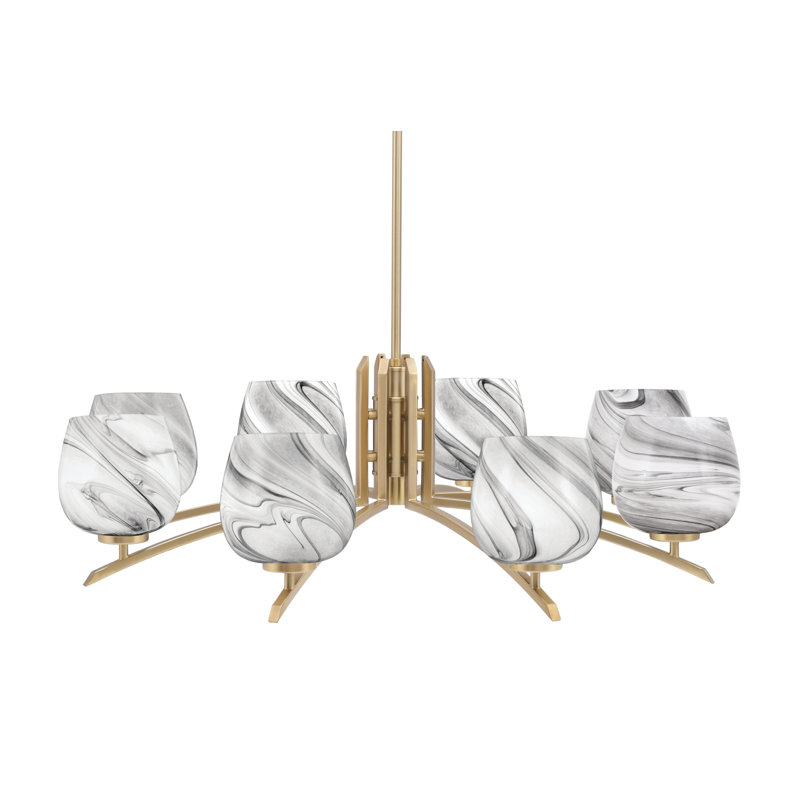 Lustre 8 lumières kurve au fini laiton nouvel âge avec verre de 6 po, Noir / blanc