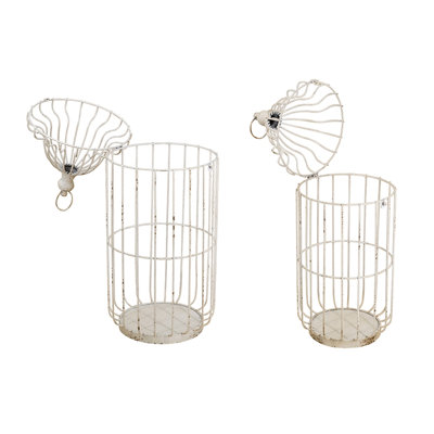 Lanterne cage à oiseaux 26,7 x 26,7 x 67,3 cm, en fer, 2 pièces, style rustique blanc, avec fleuron orné
