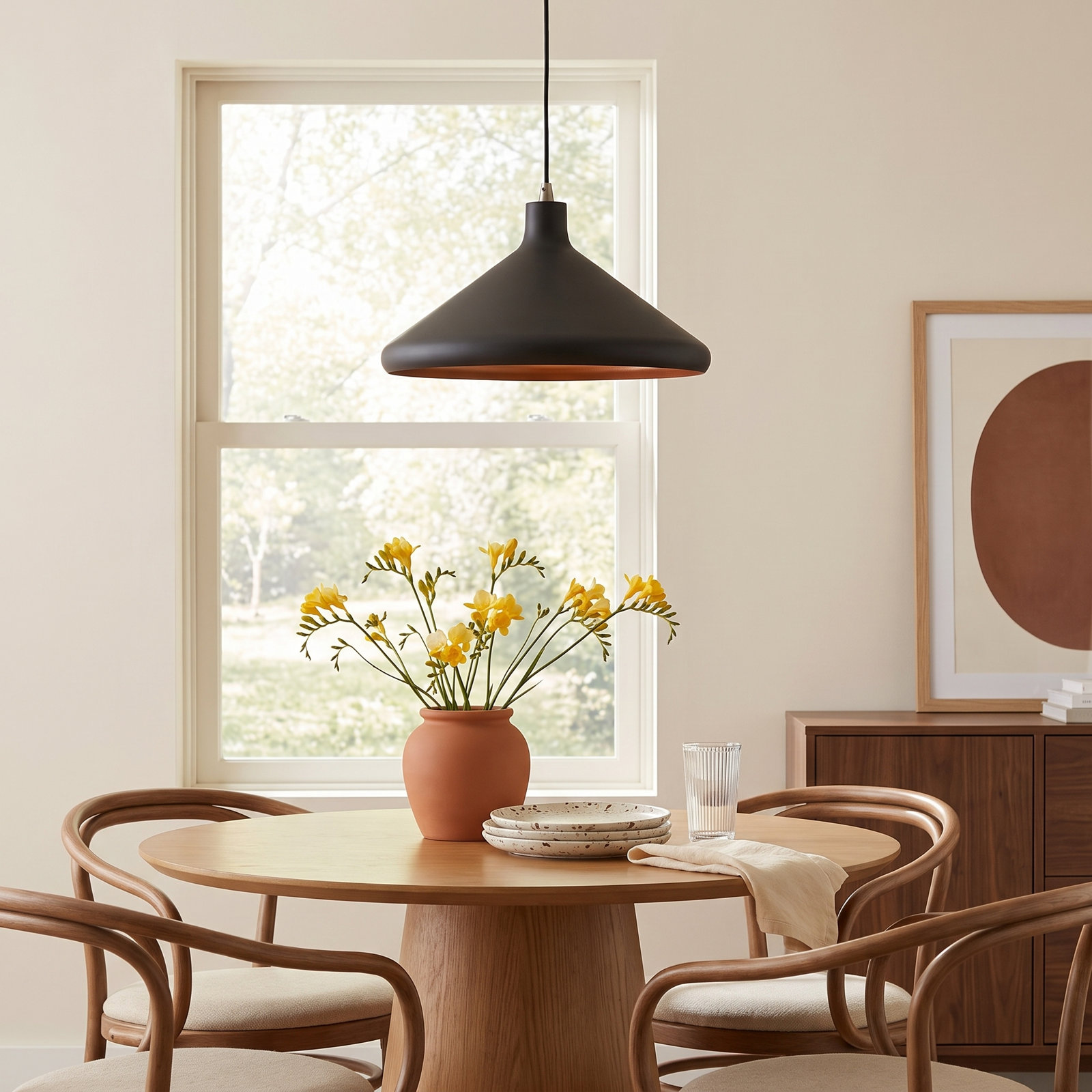 Schultz Dimmable Dome Single Light Pendant, 13" H x 15.25" W x 15.25" D, Black