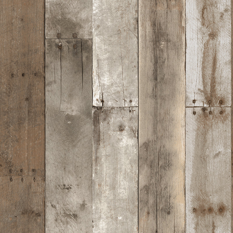 Papier peint autoadhésif en bois recyclé, Brun/beige