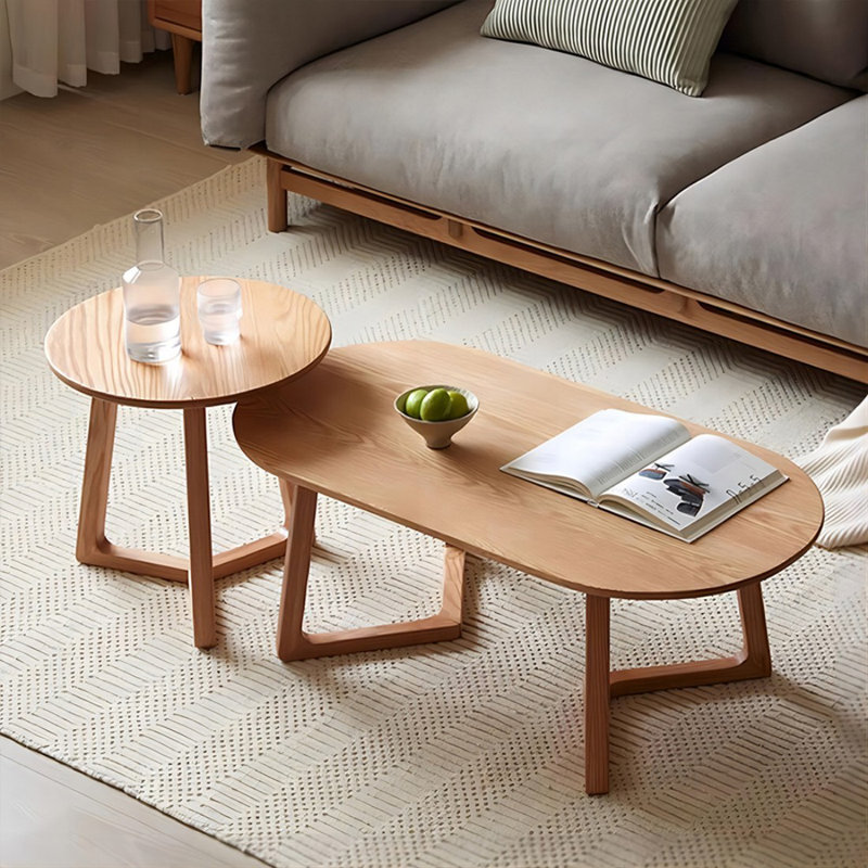 Burlywood Solid Wood Oval Coffee Table Sets