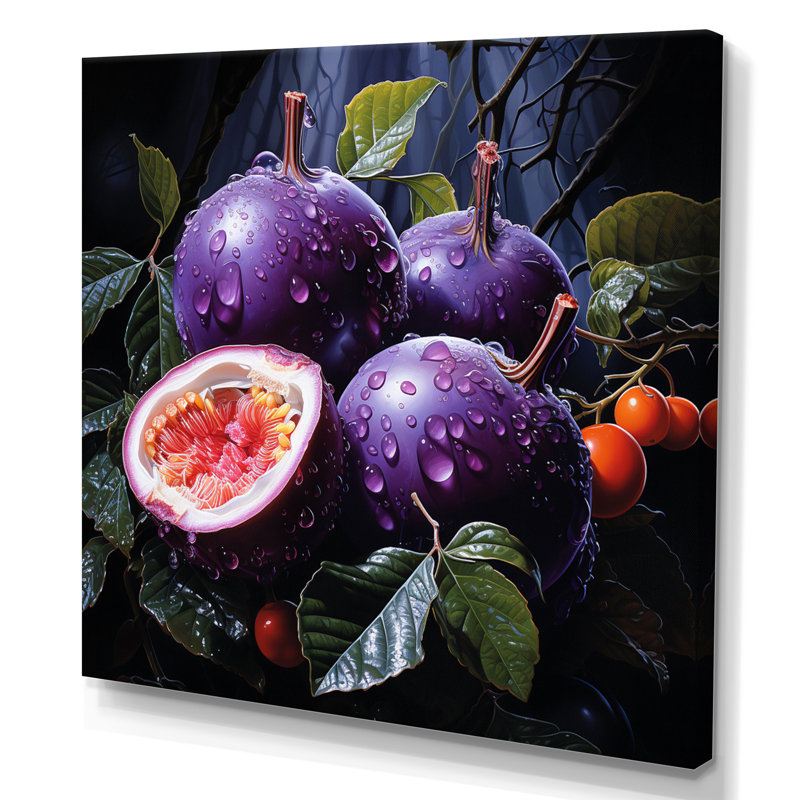 " Purple Passionfruit Collage ", Wrapped Canvas, 16" H x 16" W x 1" D