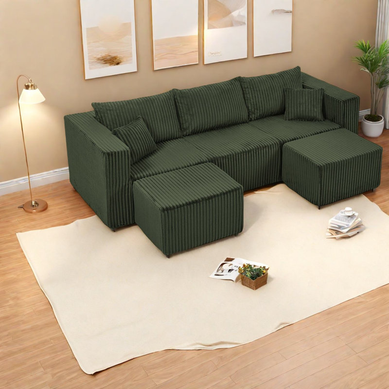 Canapé modulaire en mousse peu encombrant, velours côtelé vert pour une maison moderne