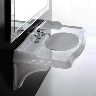 Grand lavabo mural traditionnel 35 "avec support ovale intégré et supports en céramique Whitehaus