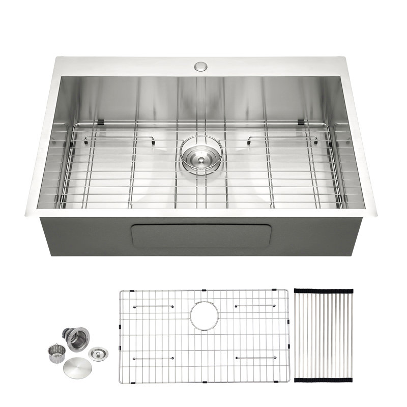 Évier de cuisine encastré 33 po x 22 po x 9 po à cuve simple en acier inoxydable de calibre 16 33 po