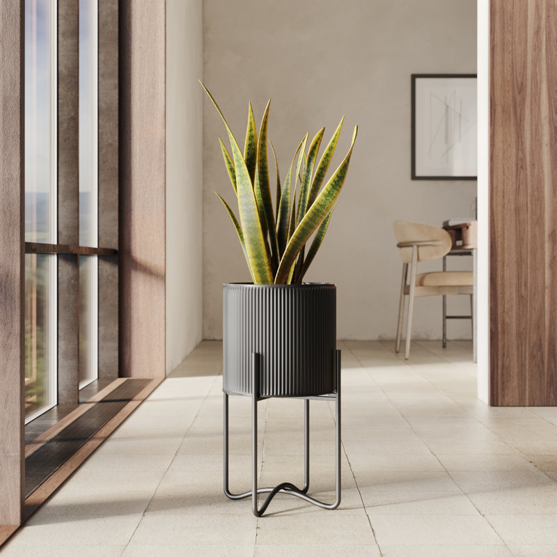 Clabe Everett Pot with Ambrose Base, Black, 20.5" H x 11.25" W x 11.25" D
