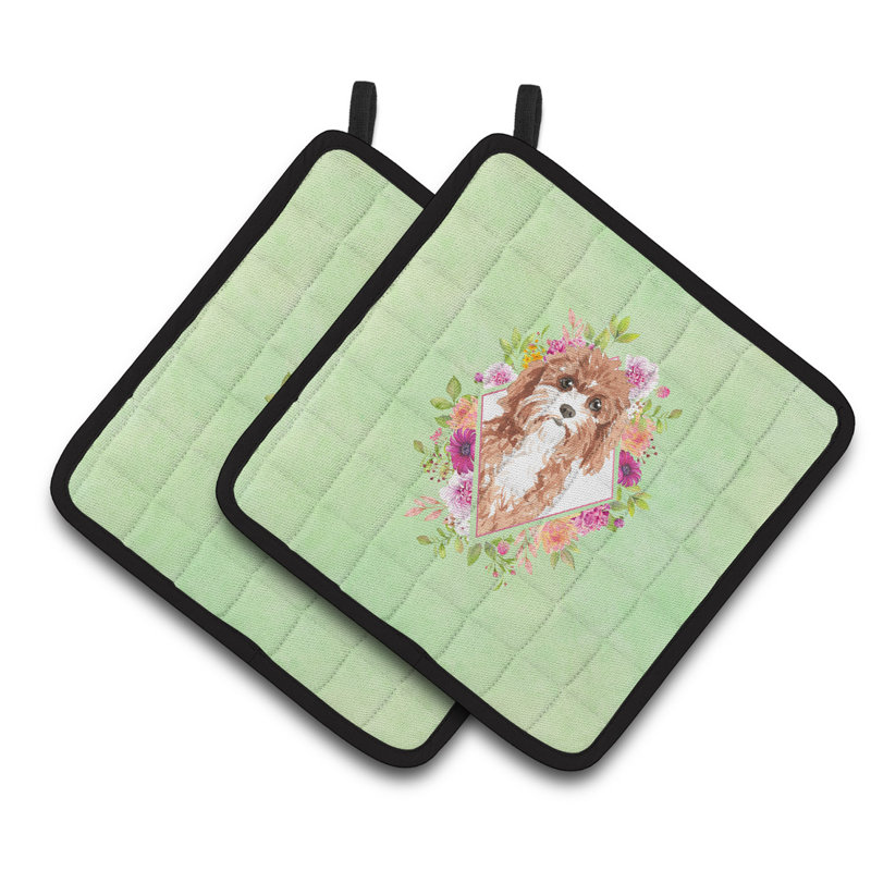 Ensemble de cuisinier poignée 2 pièces caroline trésors sheltie, Vert, Cavapoo