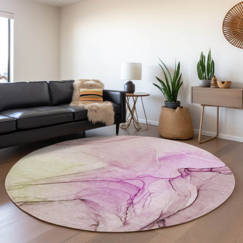 Premium Machine Washable Cerrito AMF502 Pink 5' x 7'6" Rug, Rond 8 pi