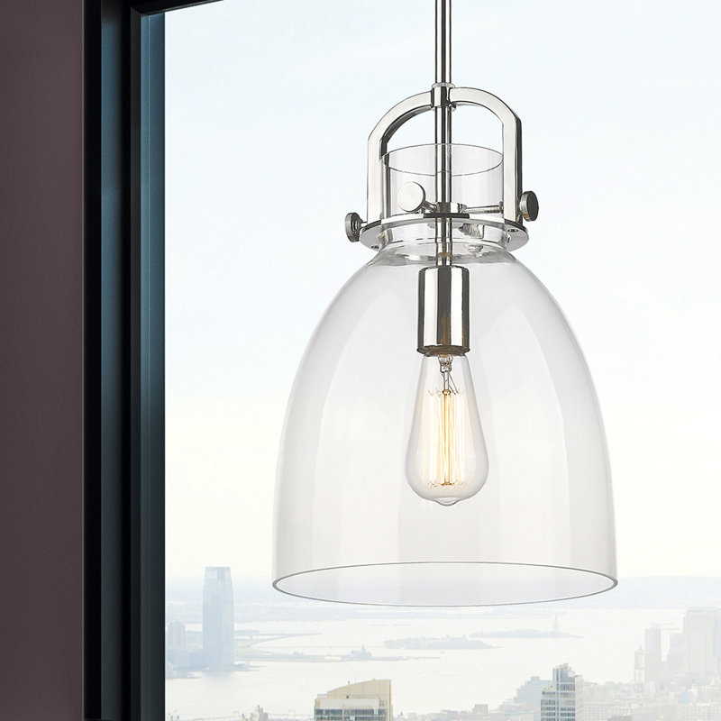 Luminaire suspendu 1 lumière Badillo, Clair, Nickel poli, H 14,75 po x l 10 po x P 10 po