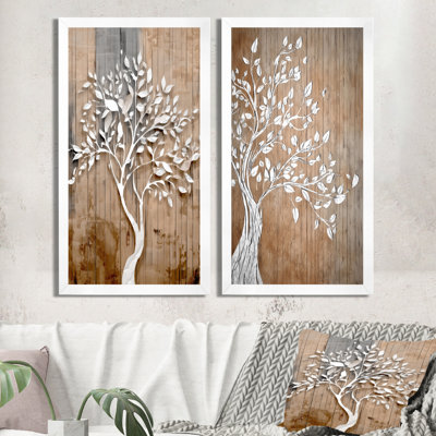 Arbre blanc de la vie sur bois - arbre de vie, art mural, ensemble de 2 impressions sur toile spirituelles blanches