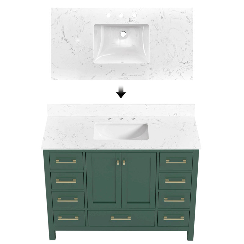 Meuble-lavabo de salle de bain 48 po, meuble-lavabo autoportant avec comptoir, armoire de rangement de salle de bain verte avec cadre en bois massif