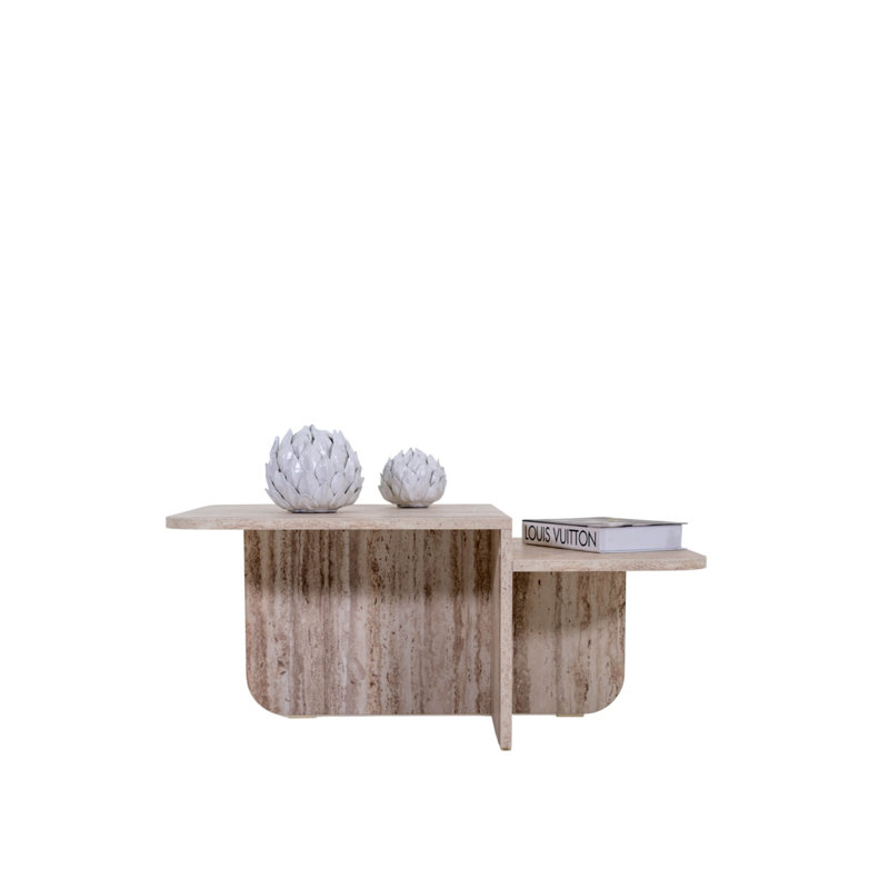 Table basse rectangulaire à deux niveaux, travertin, Beige