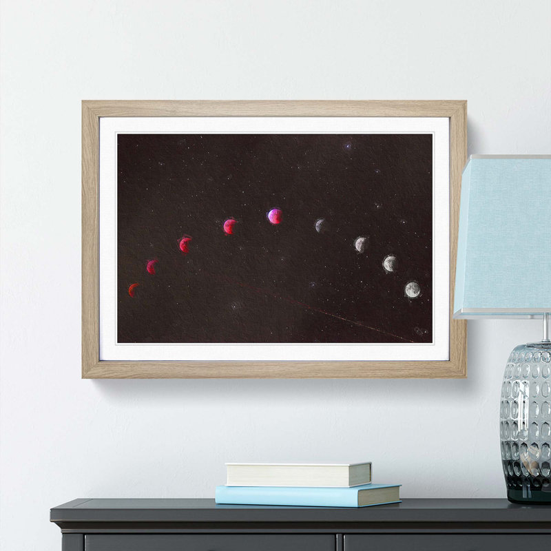 Lunar Eclipse - Picture Frame Painting Print, 27cm H x 36cm W x 2cm D, Oak Framed