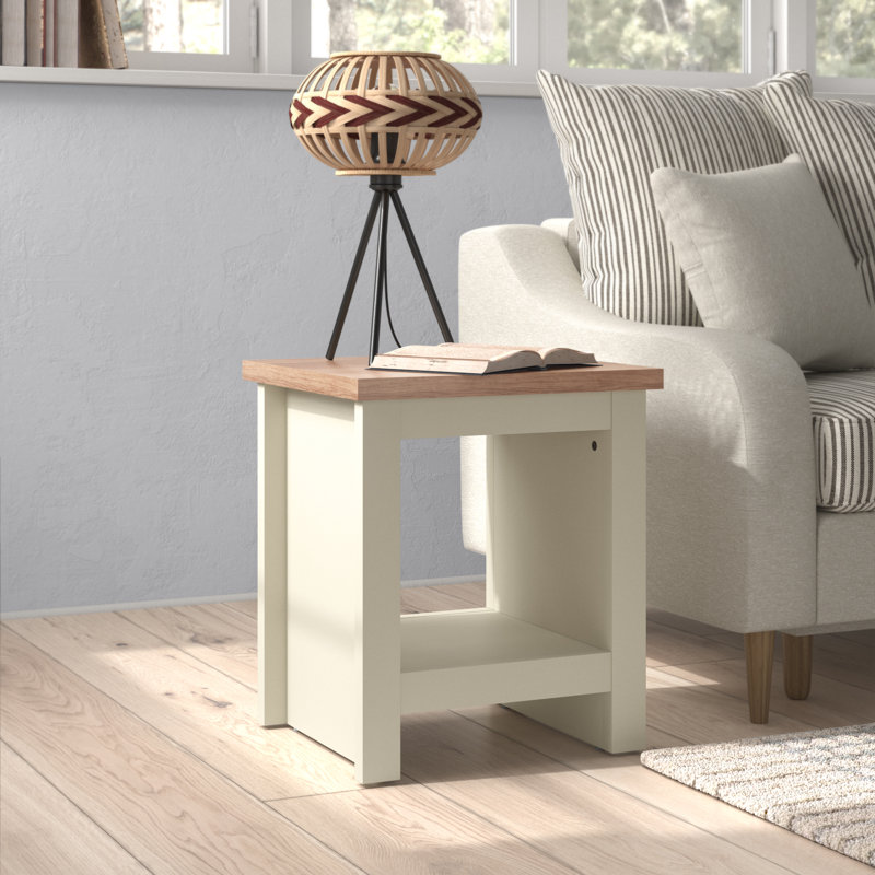 Aquitaine Lamp Side Table with Storage, Cream/Oak