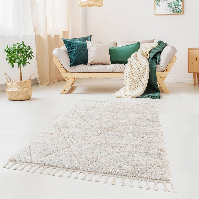Tapis à motif de treillis Talas crème, Rectangle 5 pi 3 po x 7 pi