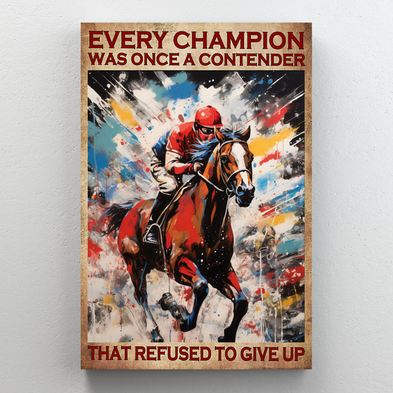 «Man Horse Racing That Refuse To Abandonner», H 20 po x l 16 po x P 1,25 po