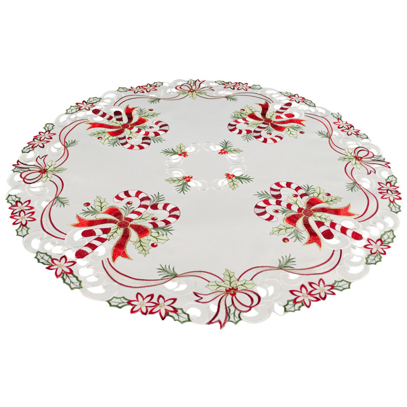 Julyus Candy Cane Holly Leaves Table Topper (33" Round)