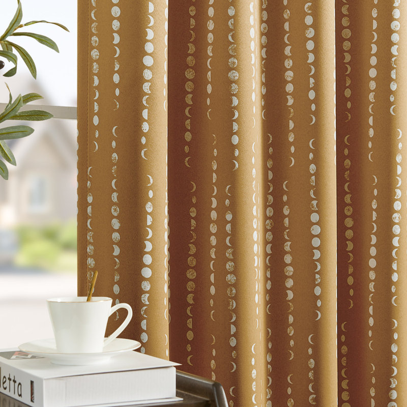 Blackout Boho Curtains Moon Phases Printed Bedroom Curtains, Yellow, 52" W x 84" L