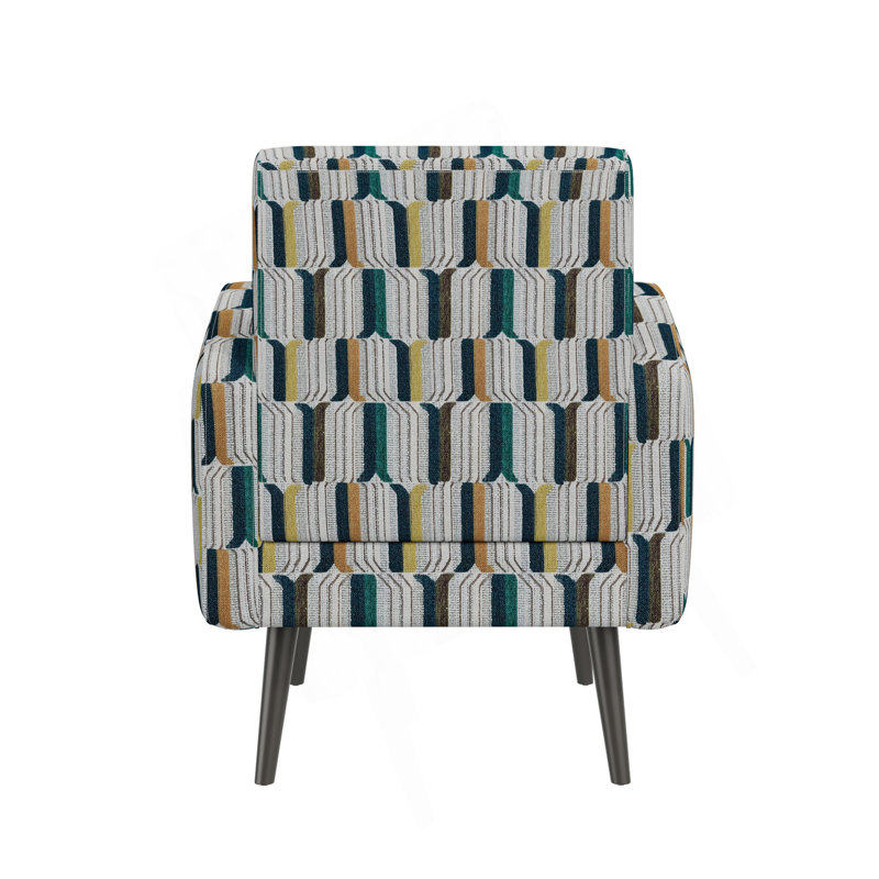 Chaise d'appoint Accent à rayures jaunes, olive et bleu marine avec pieds en bois massif brun foncé