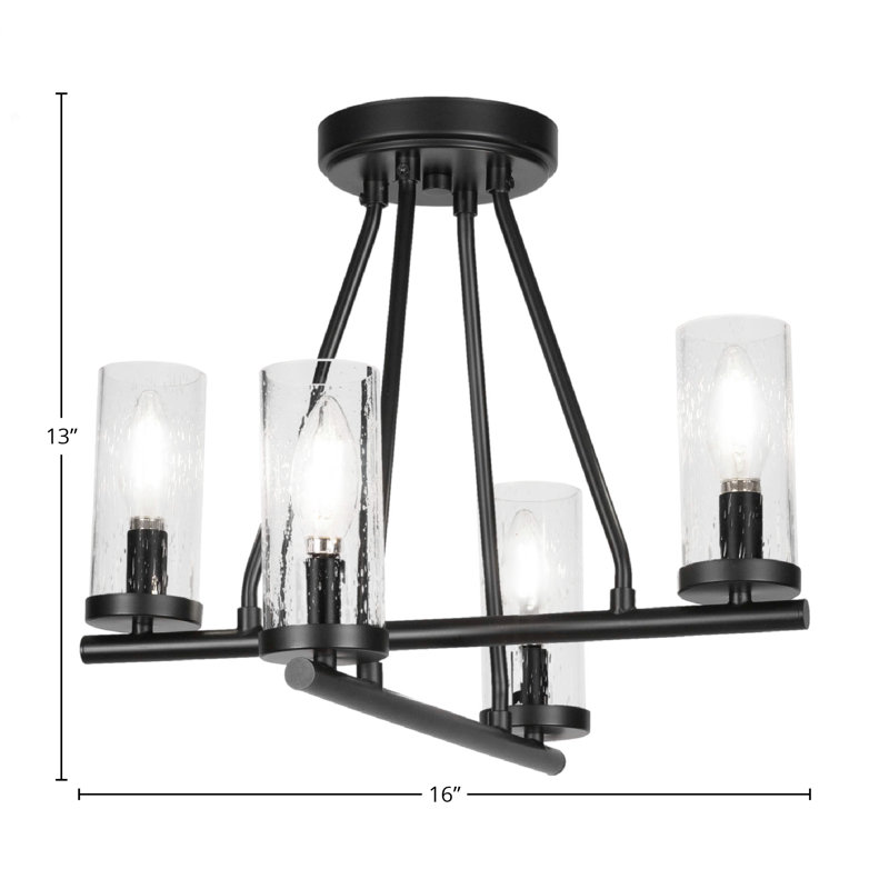 Plafonnier semi-encastré 4 lumières avec verre 2,5 po Trinity, Noir mat, Clair