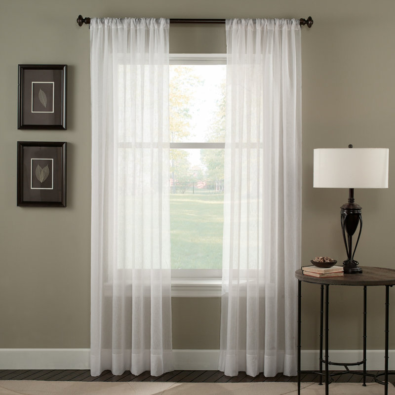 Winter White 108" Sheer Polyester Rod Pocket Curtain Panel