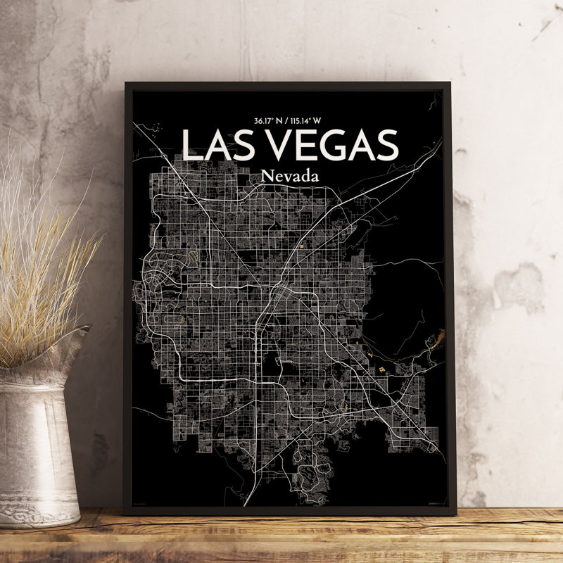 «Las Vegas City Map», reproduction d'impression sur affiche, H 17 po x l 11 po x P 0,05 po