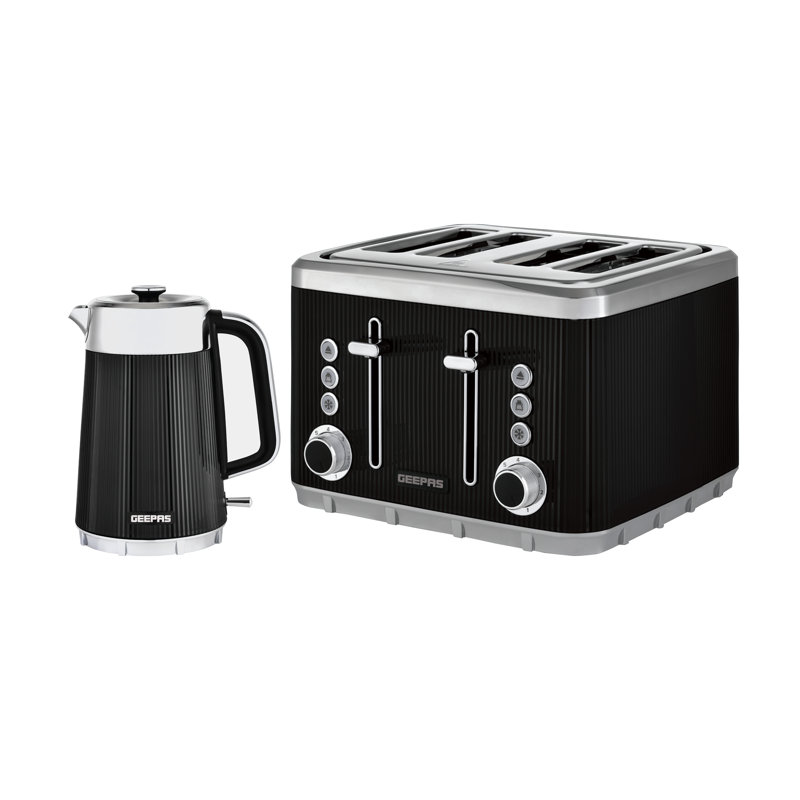 GEEPAS Arcus 1.7L Electric Kettle & 4 Slice Toaster Kitchen Combo Set | 3000W Rapid Boil Cordless Jug Kettle | Auto Shut-Off 360° | 1860W Bread Toaster 7 Browning Levels Cancel Defrost Reheat
