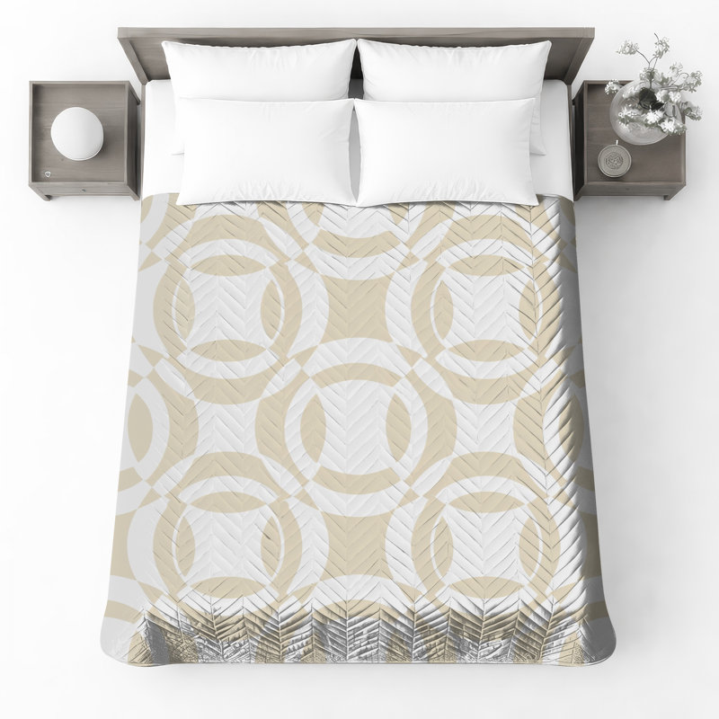 Beige Circular Pattern Quilted Bedspread All Sizes, Queen