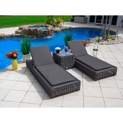 Malmo Collection In Gray Outdoor Metal Chaise Lounge with Table , Sunbrella Cushion Included