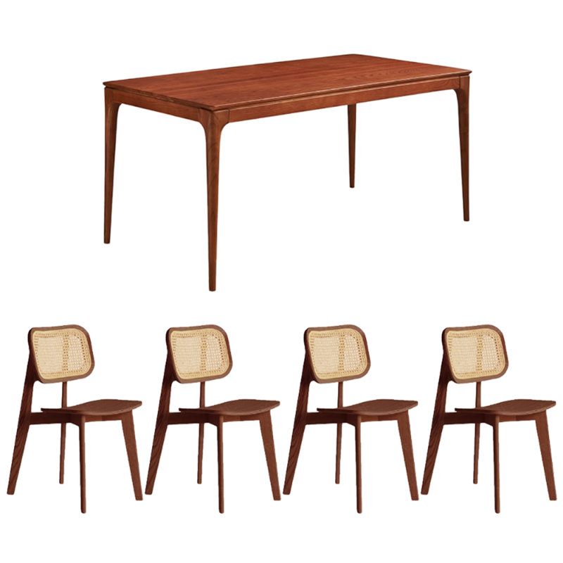 Simple Retro All Solid Wood Ash Dining Table Set, 29.72" H x 62.99" L x 31.49" W