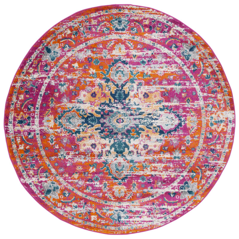 Demnan Area Rug In Pink & Orange, Round 155cm