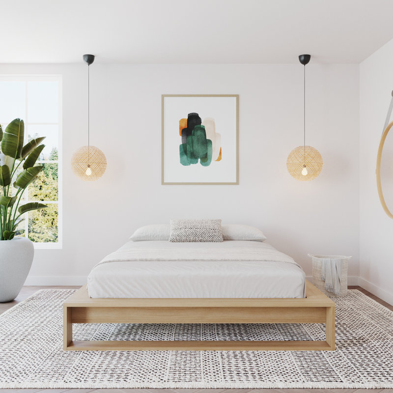 Grand lit plateforme avec lattes Lido, Beige