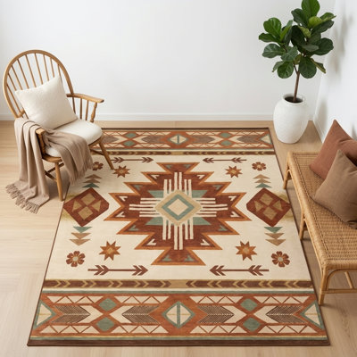 Tapis tribal antidérapant 4 pi x 6 pi Boho Southwestern