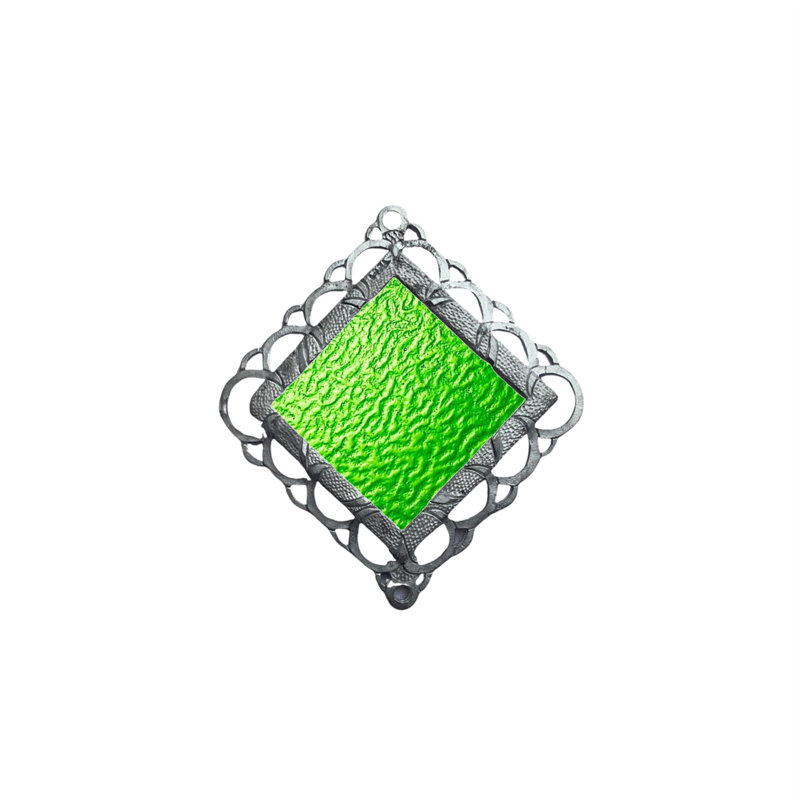 Carillon éolien - papillon vitrail 36 po - verre vert - tube, Vert / noir