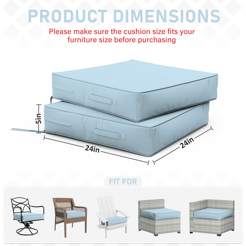 Coussins de siège d'extérieur (ensemble de 2), L 24 po x P 24 po, 5 pouces, Bleu ciel