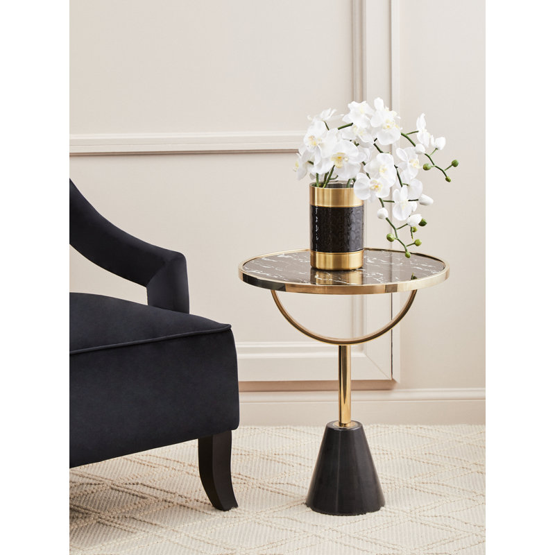 Bhodi Glass Top End Table, Black, Black/Gold