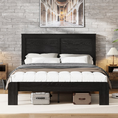 Queen Size Wood Platform Bed Frame, Noise - Experience, No Box Spring Necessity, Simple Assembly Process, Spacious Under Storage, Dark Black Finish, Metal And Build, Modern Bedroom Piece Black,