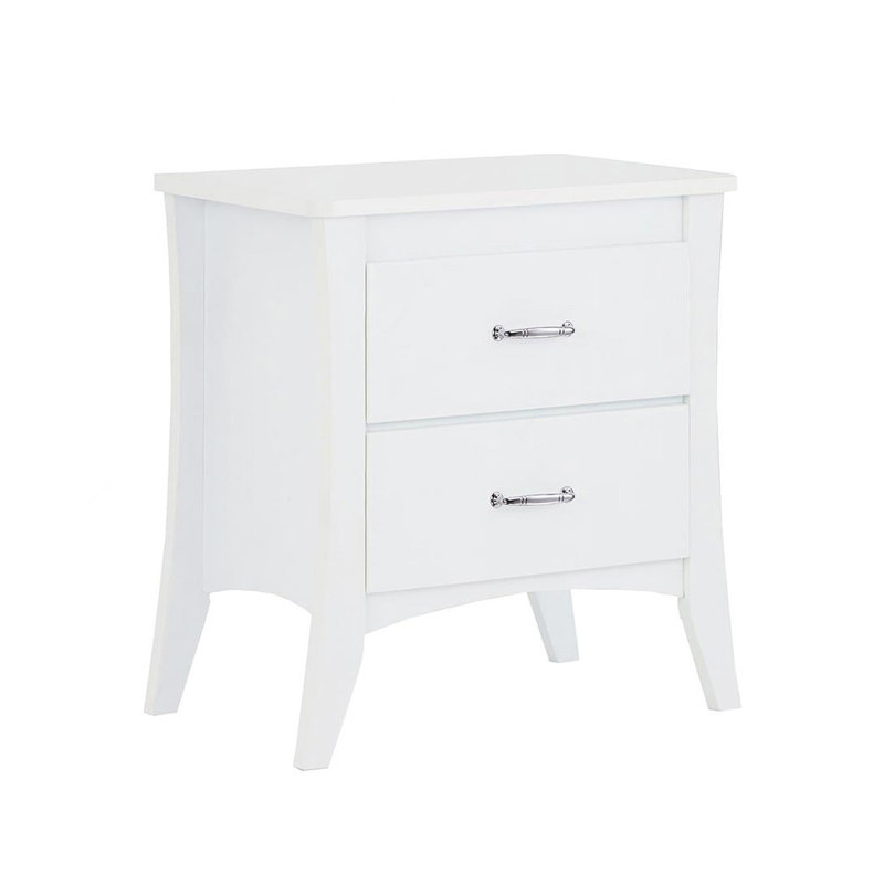 Table de chevet en bois aggloméré avec 2 tiroirs au fini blanc, Blanc