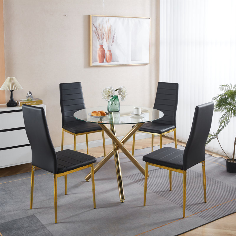 Ensemble de 4 chaises seulement, sans les tables, Or, Gris foncé