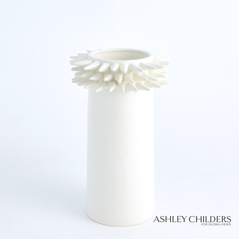 Spike Cylinder Vase-White-Sm, 12.25" H x 7.75" W x 7.75"D