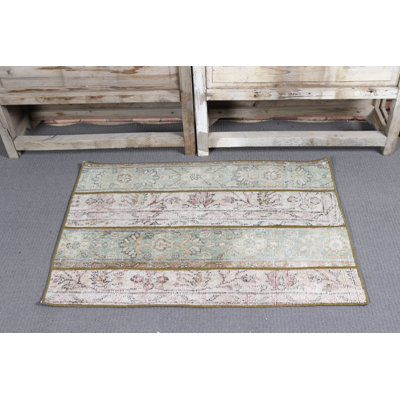 Small Beige Wool Rug With Turkish Vintage Patchwork Design For Entry Hand Knotted Custom Oushak